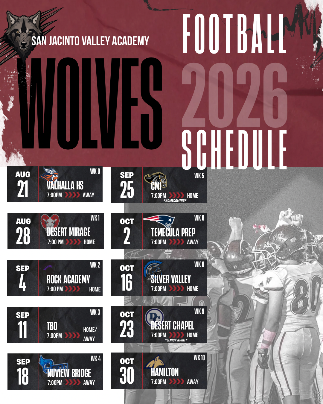 SJVA Wolves 2026 Football Schedule